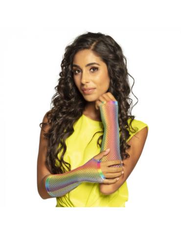 Rękawiczki Multikolor Siatka 03063 Bez palców siatkowe tęczowe długie