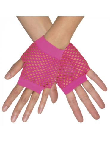 1Rękawiczki siatkowe Różowe 03053 bez palców lata 80-te PRL Disco Rock Metal