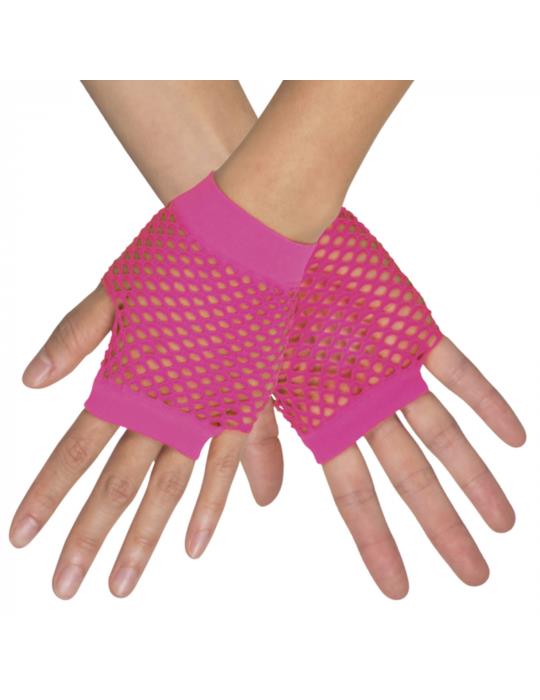 1Rękawiczki siatkowe Różowe 03053 bez palców lata 80-te PRL Disco Rock Metal