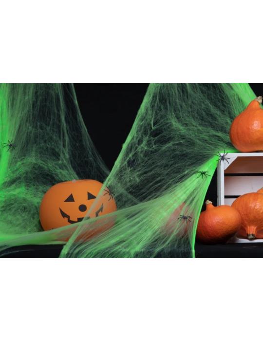 1Pajęczyna Halloween zielona 20g A0099Z z pająkami Andrzejki Zombie Party