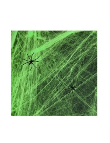 1Pajęczyna Halloween zielona 20g A0099Z z pająkami Andrzejki Zombie Party