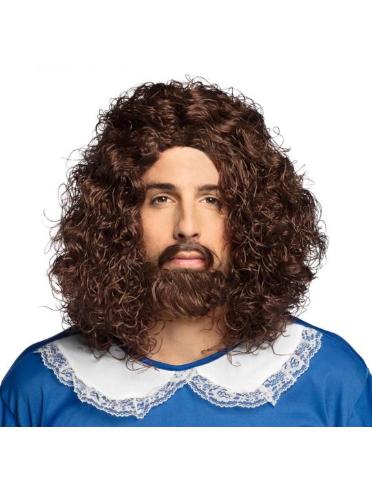 Peruka Męska Brązowa Muszkieter 86359 Jezus Józef z brodą i wąsami