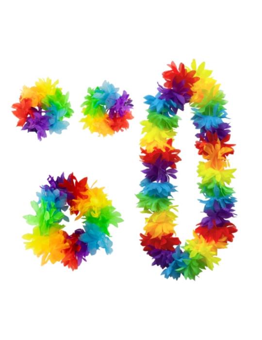 1Kwiaty Zestaw Hawajski Kolorowy 132845 Naszyjnik opaska na głowę bransoletki na ręce Aloha