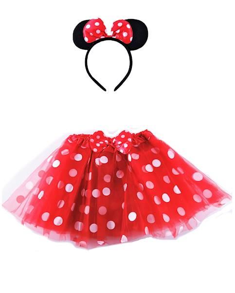 1Strój Myszka Zestaw w kropki Y2622 czerwona spódniczka z opaską myszki