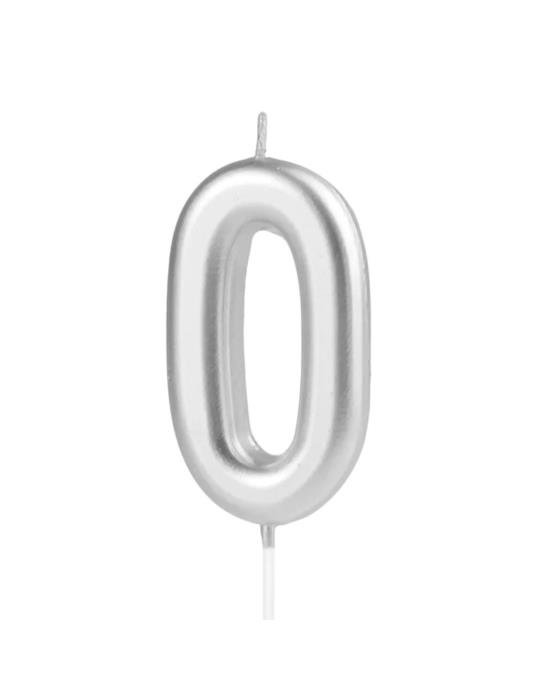 Świeczka urodzinowa cyfra 0srebna420190 7 cm urodziny przyjęcia
