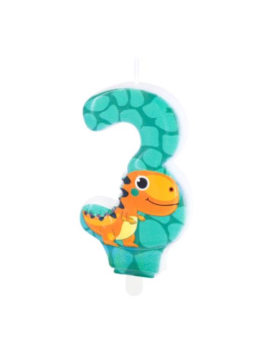 1Świeczka cyfra 3 Dinozaura 138137 Urodzinowa na tort cyferka
