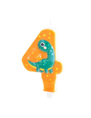 1Świeczka cyfra 4 Dinozaura 138144 Urodzinowa cyferka