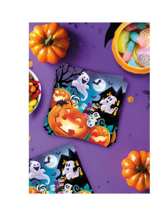 Serwetki Wesołe Dynie Halloween 24768BZ 12szt 33x33cm Duszki Nietoperze Andrzejki dla dzieci
