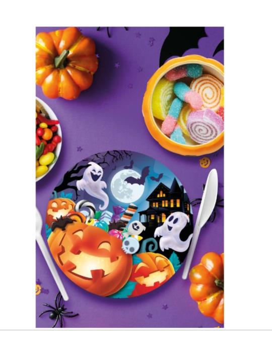 Talerzyki Wesołe Dynie Halloween 24767BZ 6szt 23cm Duszki Nietoperze Andrzejki