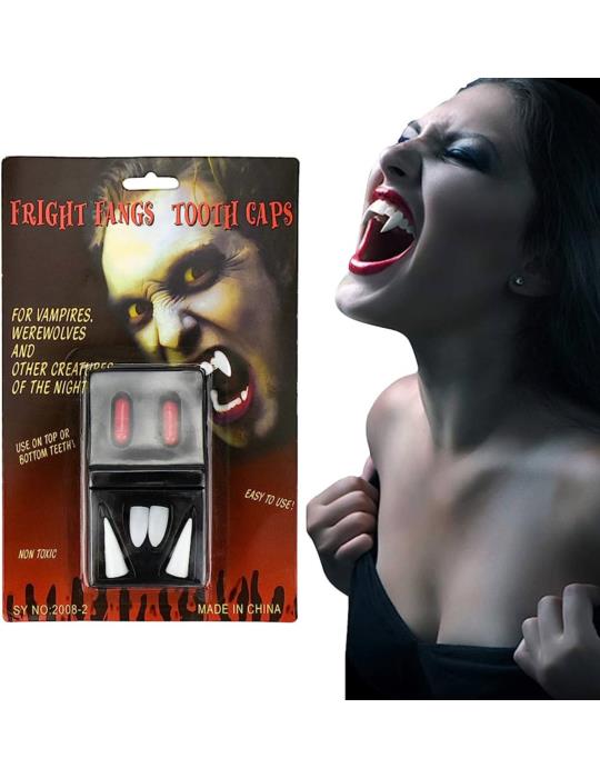 Kły Wampira z krwią Halloween D2702 fiolki krwi + zęby szczęki Drakuli