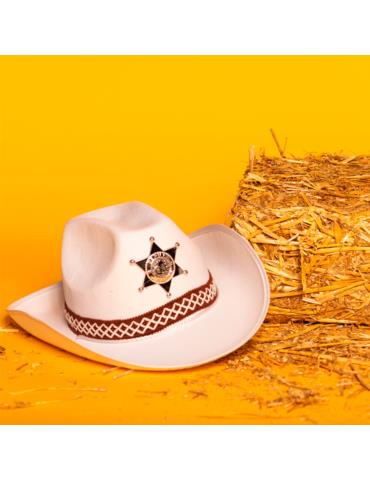 Kapelusz Kowboj Dziecięcy Biały 04110B western kowbojski dziki zachód country srebna gwiazda szeryf