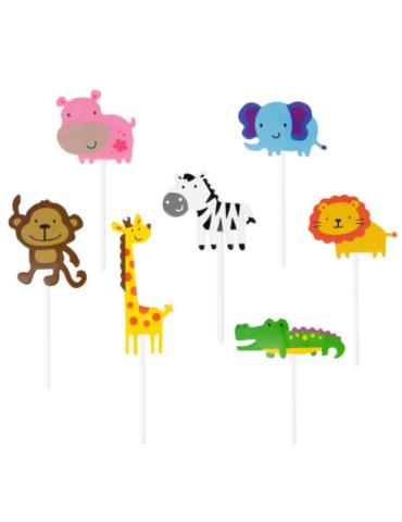 Toppery na tort Zwierzątka 7szt. 138588 Żyrafa Małpka Lew Hipopotam Zebra Krokodyl Słonik