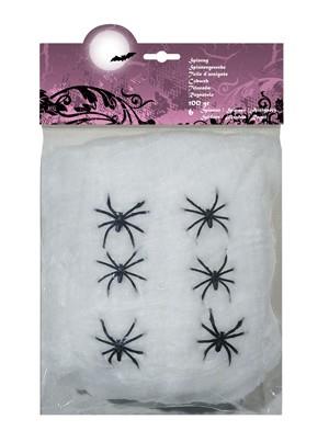 Pajęczyna z pająkami (6szt) 74416 100g sieć pajęcza Halloween ozdoba