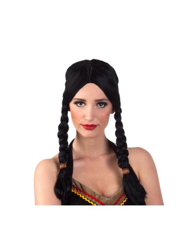 Peruka Indianki Czarna z Piórkiem CP054 z warkoczami Wednesday Wensday