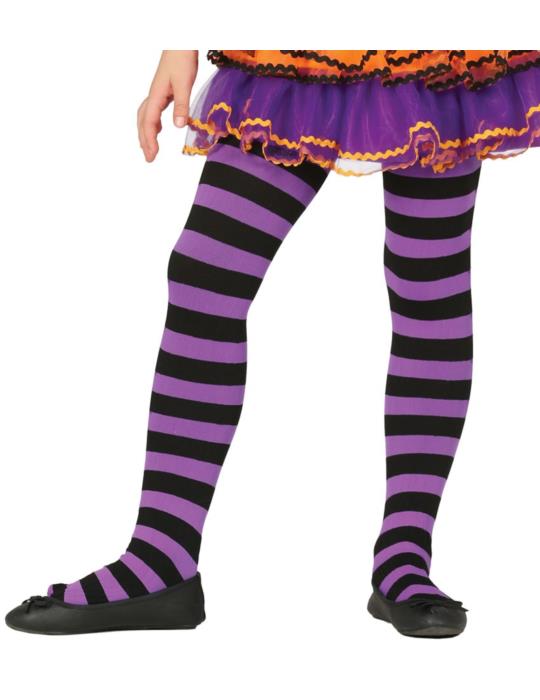 Rajstopy w paski fioletowo-czarne CA502 7-10 lat