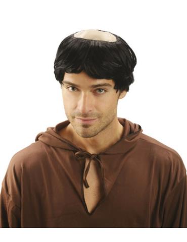 Peruka Męska Czarna z Łysiną 86063 Mnich Zakonnik