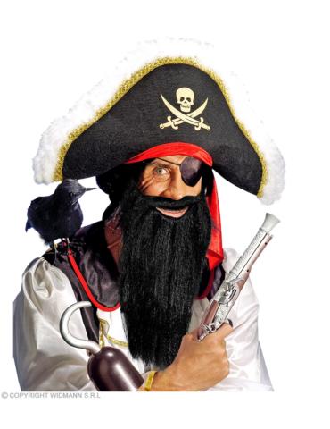 Broda długa czarna z wąsami Króla 01525W Krasnala Detektywa Skrzata Maga Pirata