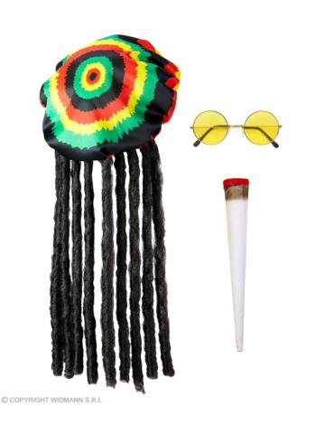 Beret z dredami Zestaw Jamaica 68542W Rastafarian Ragge + okulary i joint