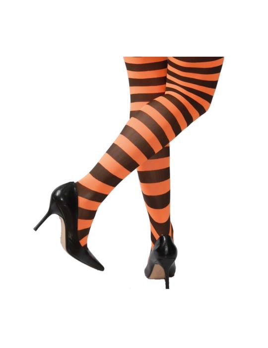Rajstopy Pomarańczowo-Czarne 17157BZ damskie w paski czarownica