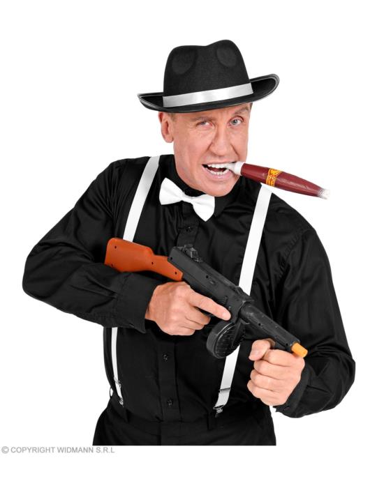 1 Zestaw Al Capone Gangstera 68555W Retro Prohibicja Lata 20-te kapelusz, szelki, cygaro, mucha