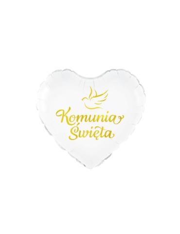 1 Balon foliowy Komunia Święta 127582 serce białe z gołębiem 45cn