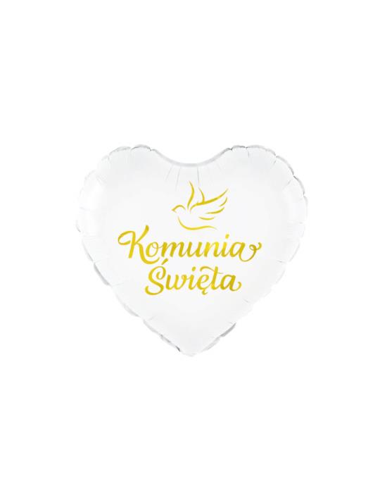1 Balon foliowy Komunia Święta 127582 serce białe z gołębiem 45cn