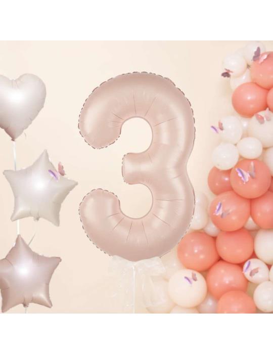 1 Balon foliowy Cyfra 3 Karmelowy 142035 Beżowy 100cm