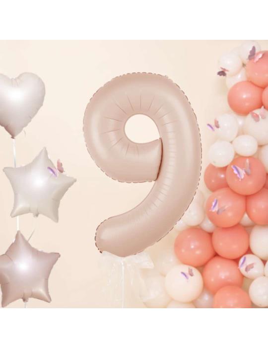1 Balon foliowy Cyfra 9 Karmelowy 142097 Beżowy 100cm