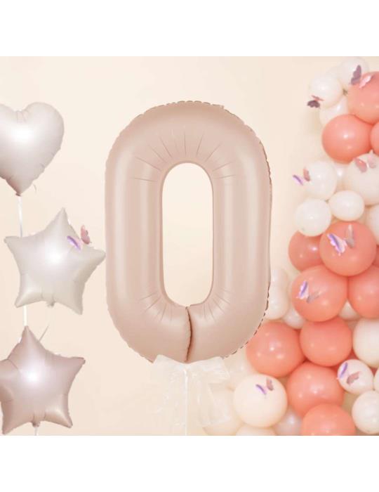 1 Balon foliowy Cyfra 0 Karmelowy 142004 Beżowy 100 cm