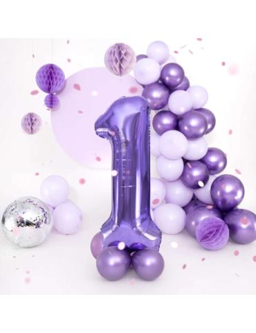 1 Balon foliowy Cyfra 1 Fioletowy 142110 Liliowy 100cm