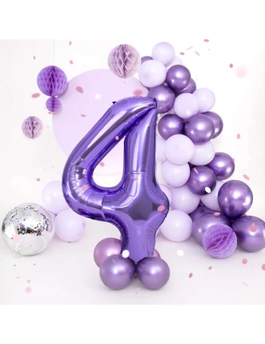 1 Balon foliowy Cyfra 4 Fioletowy 142141 Liliowy 100cm