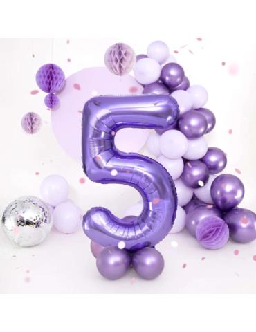 1 Balon foliowy Cyfra 5 Fioletowy 142158 Liliowy 100cm