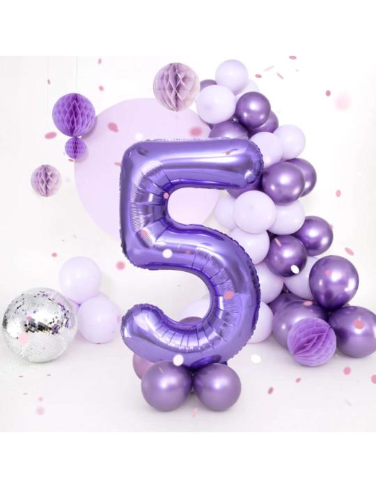 1 Balon foliowy Cyfra 5 Fioletowy 142158 Liliowy 100cm