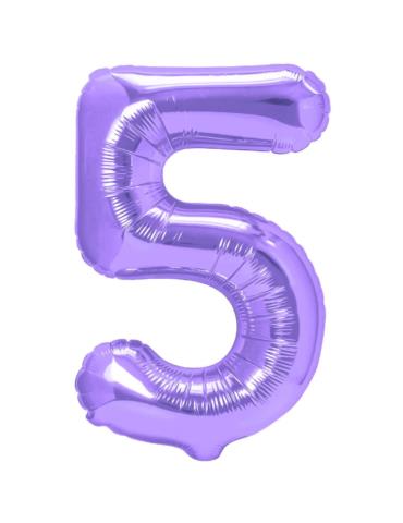1 Balon foliowy Cyfra 5 Fioletowy 142158 Liliowy 100cm