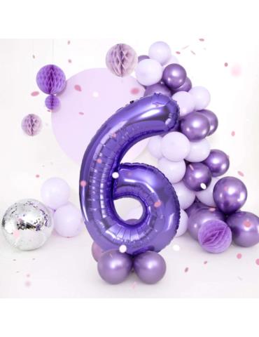 1 Balon foliowy Cyfra 6 Fioletowy 142165 Liliowy 100cm