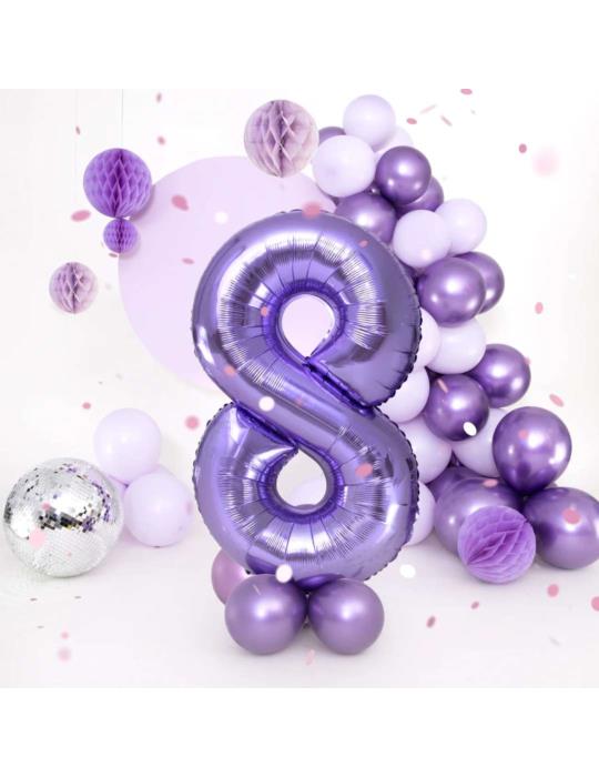 1 Balon foliowy Cyfra 8 Fioletowy 142189 Liliowy 100cm