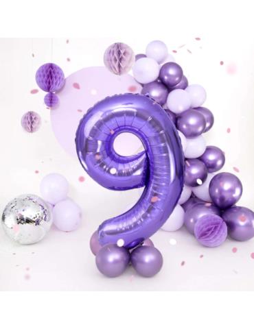 1 Balon foliowy Cyfra 9 Fioletowy 142196 Liliowy 100cm
