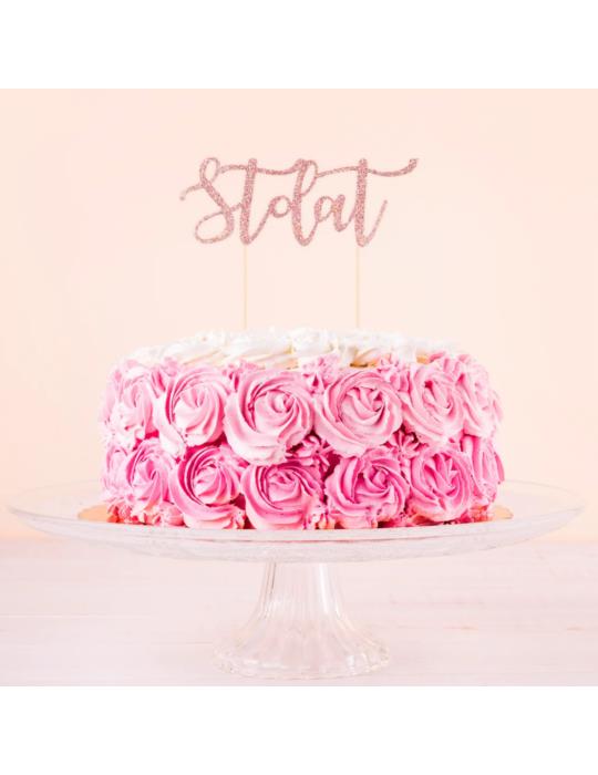 1 Topper na tort Sto Lat różowy 144596 napis brokatowy rose gold