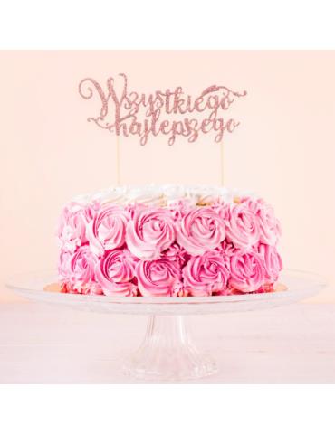 1 Topper na tort brokatowy różowy 144619 Rose gold Wszystkiego Najlepszego