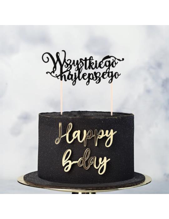 1 Topper na tort brokatowy czarny 144626 napis Wszystkiego Najlepszego