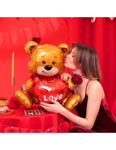 1 Balon foliowy Miś z sercem love 148433 Niedźwiadek siedzący 41x50x31cm