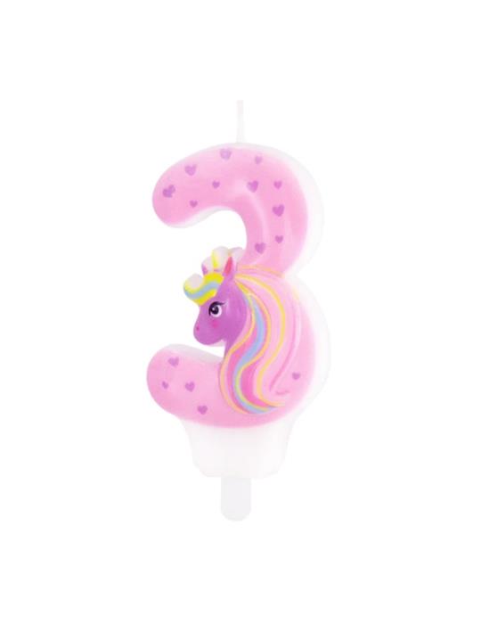 1 Świeczka cyfra 3 Jednorożec 138038 urodzinowa na tort unicorn
