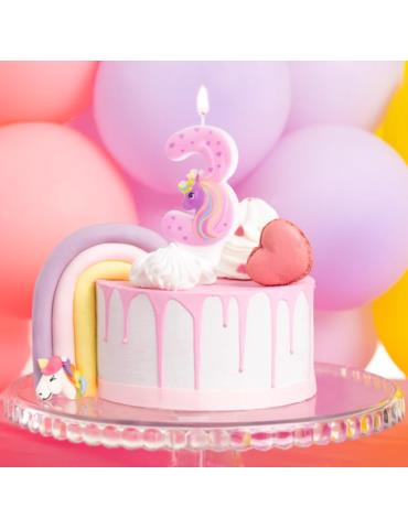 1 Świeczka cyfra 3 Jednorożec 138038 urodzinowa na tort unicorn