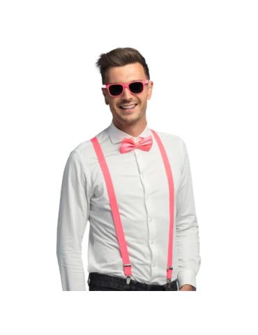 1 Zestaw Neonowy Różowy lata 80-te 14051 szelki okulary mucha