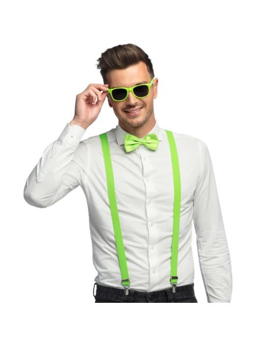 1 Zestaw Neonowy Zielony lata80-te 14053 okulary szelki mucha