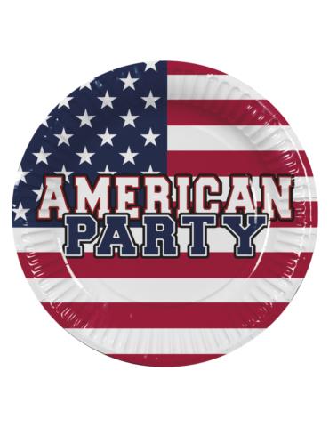 Talerzyki papierowe USA 23cm 44973 urodzinowe 10szt Amerykańskie Party
