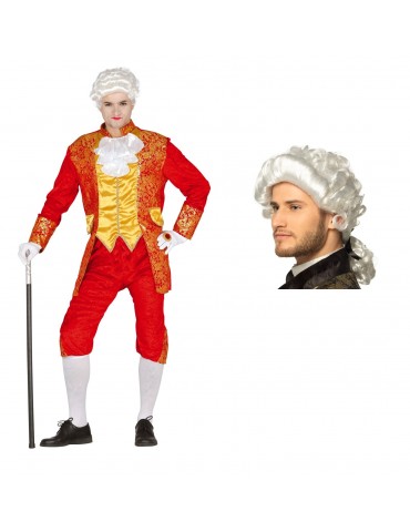 strój szlachcica w kolorze czerwonym rozmiar m i peruką biała barokowa