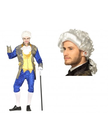 strój szlachcica w kolorze niebieskim rozmiar xl i peruka biała barokowa