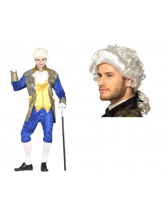 strój szlachcica w kolorze niebieskim rozmiar xl i peruka biała barokowa