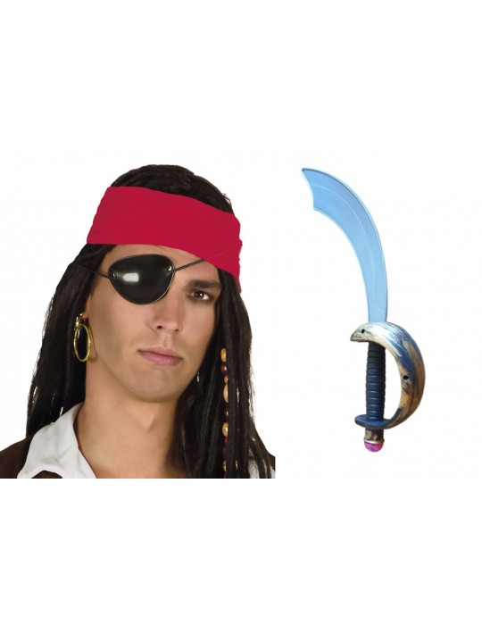 zestaw pirata szabla z rękojeścią plus plastikowa opaska na oko, złoty kolczyk klips